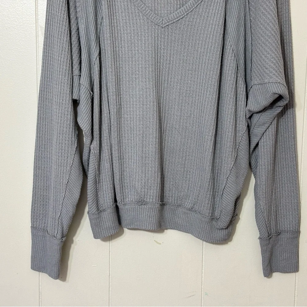 Free People We The Free Santa Clara Thermal Top Gray Waffle Knit Long Sleeve M